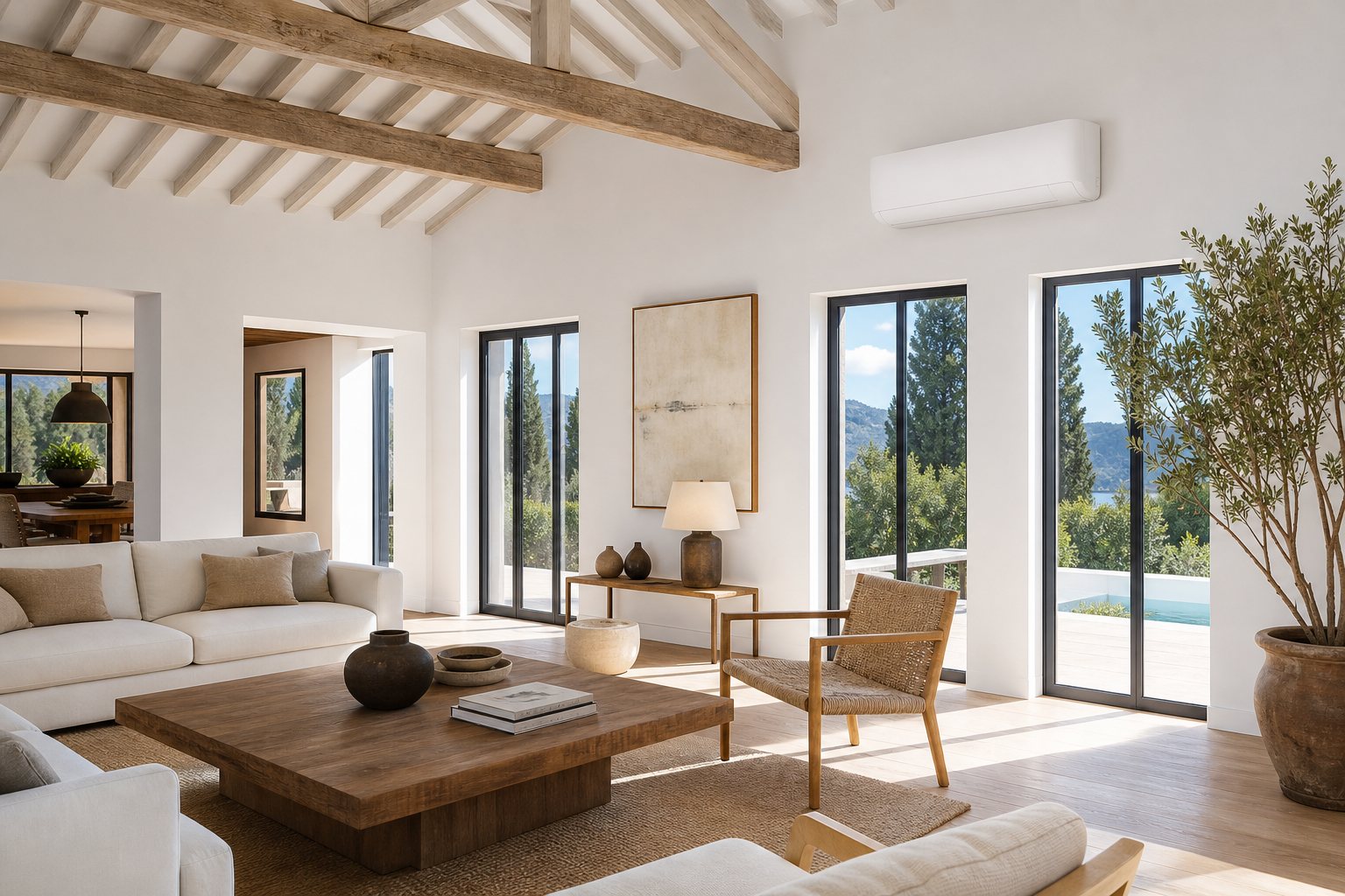 Split mural moderne dans un salon lumineux